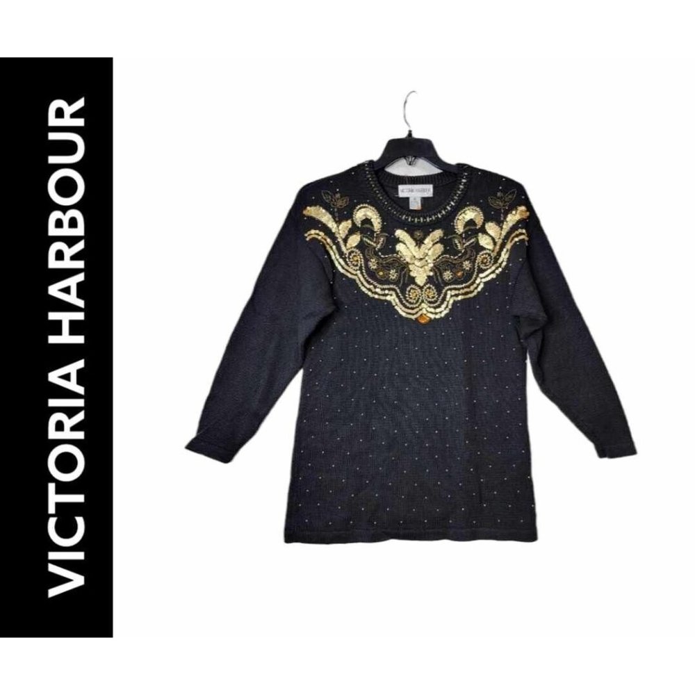 Victoria Harbour Women's Sweater Size Medium Black  Crew neck Knitted